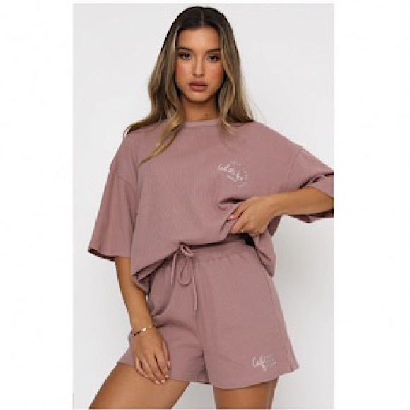 NWT White Fox Self Love Waffle Tee Mauve S/M - Picture 1 of 4